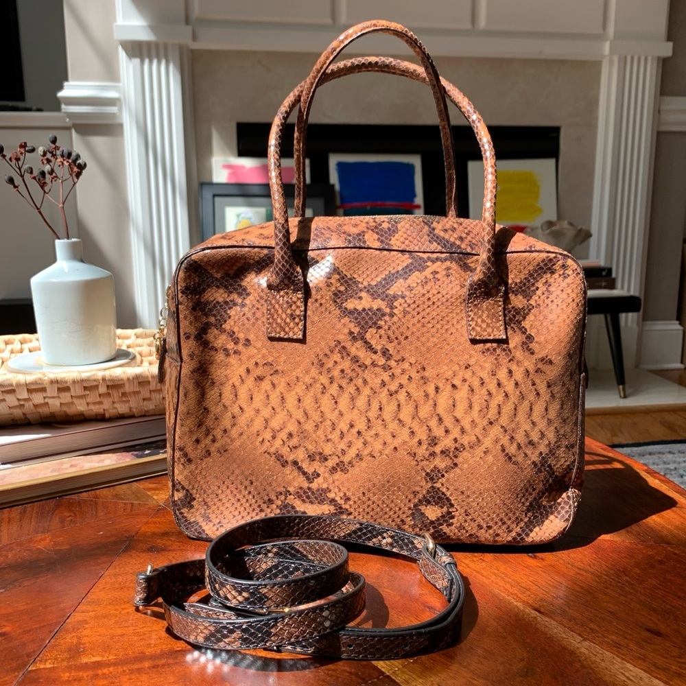 Vintage Preston & York Snake Skin Print Top Handle Bag with Strap